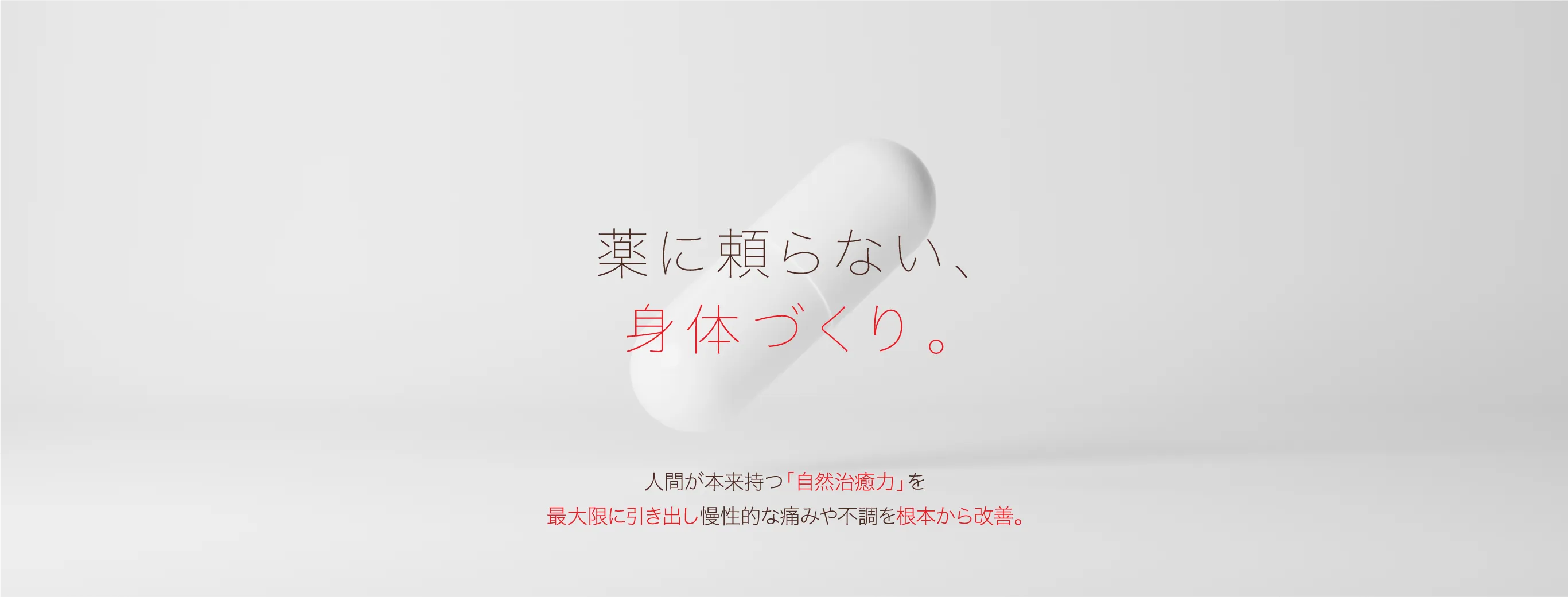 薬に頼らない、身体づくり。 人間が本来持つ「自然治癒力」を最大限に引き出し慢性的な痛みや不調を根本から改善。